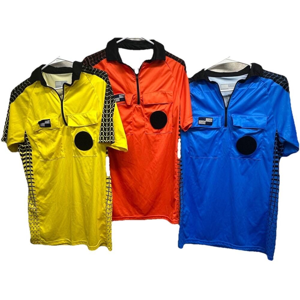 Soccer Ref Uniform Set NISOA Official Sports Size Small Orange Yellow Blue